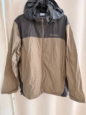 Columbia Men's Hooded Windbreaker Jacket - Taupe and Charcoal